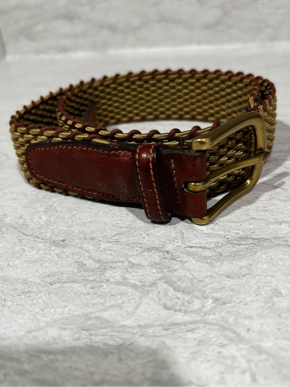 Trafalgar Woven Belt with Brown Leather Trim and Gold Braided Body